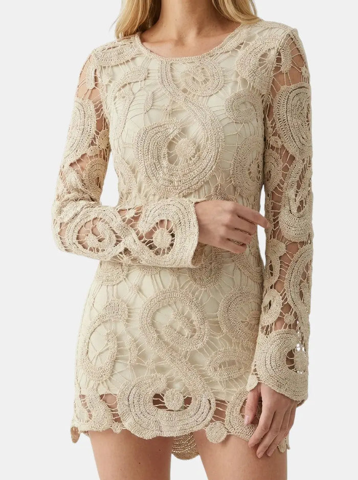 Women's comfortable crochet mini dress by LondonLaneStore featuring long sleeves and casual style for spring and autumn.