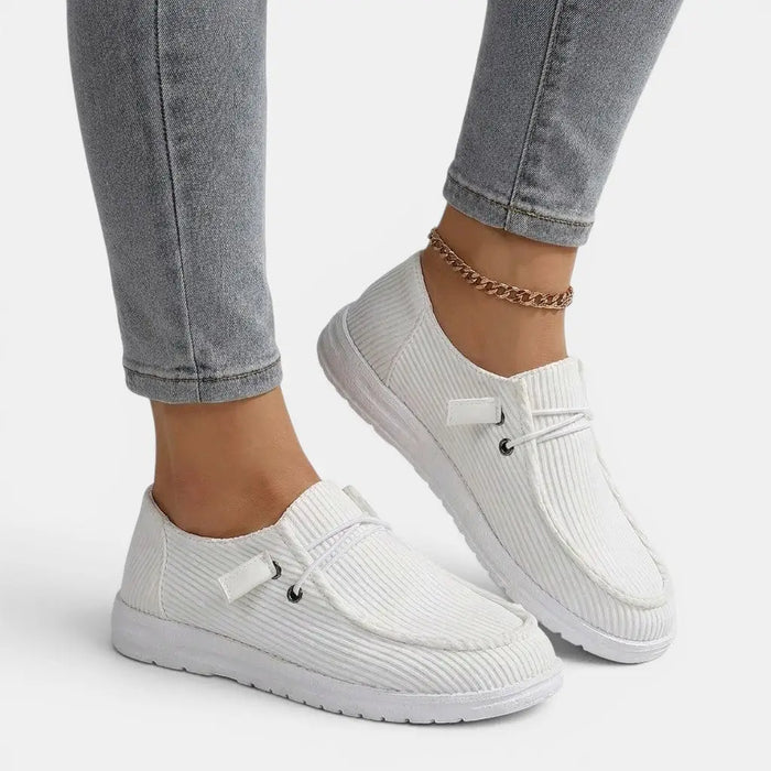 Women's comfortable fabric orthopedic shoes by LondonLaneStore, chic slip-on footwear suitable for all seasons, shown in natural fabric design.