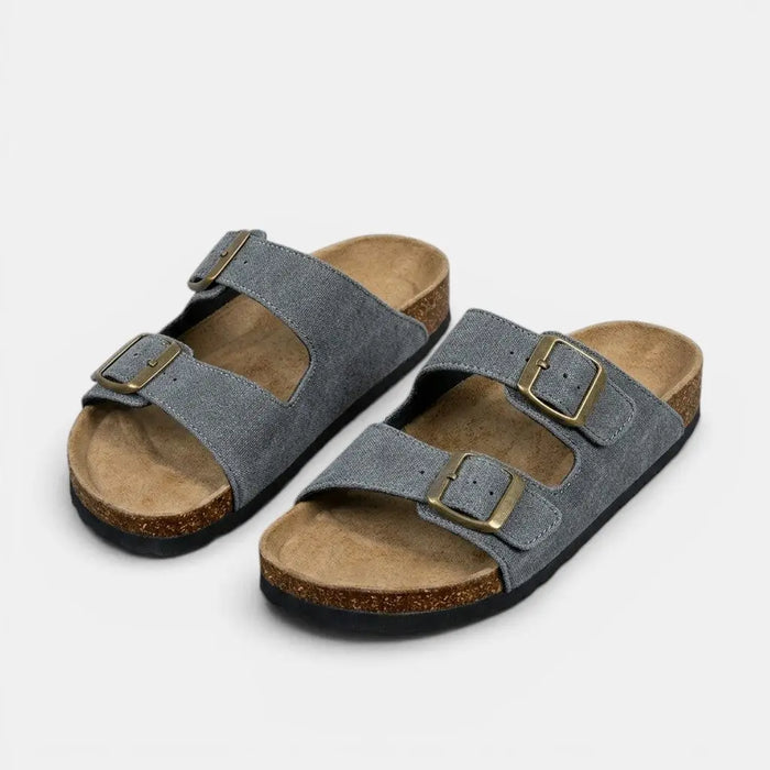 Women's cork footbed sandals by LondonLaneStore featuring open toe design and orthopedic support for comfortable wear.