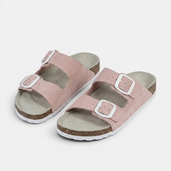 Women's Cork Footbed Sandals by LondonLaneStore featuring open-toe design and orthopedic support for comfortable walking.