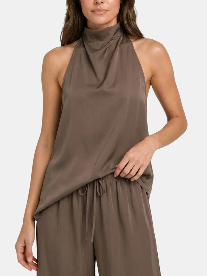 Women's Cotton Blend Co-Ord Set | Elegant Halter Neck Top and Wide Leg Trousers LondonLaneStore