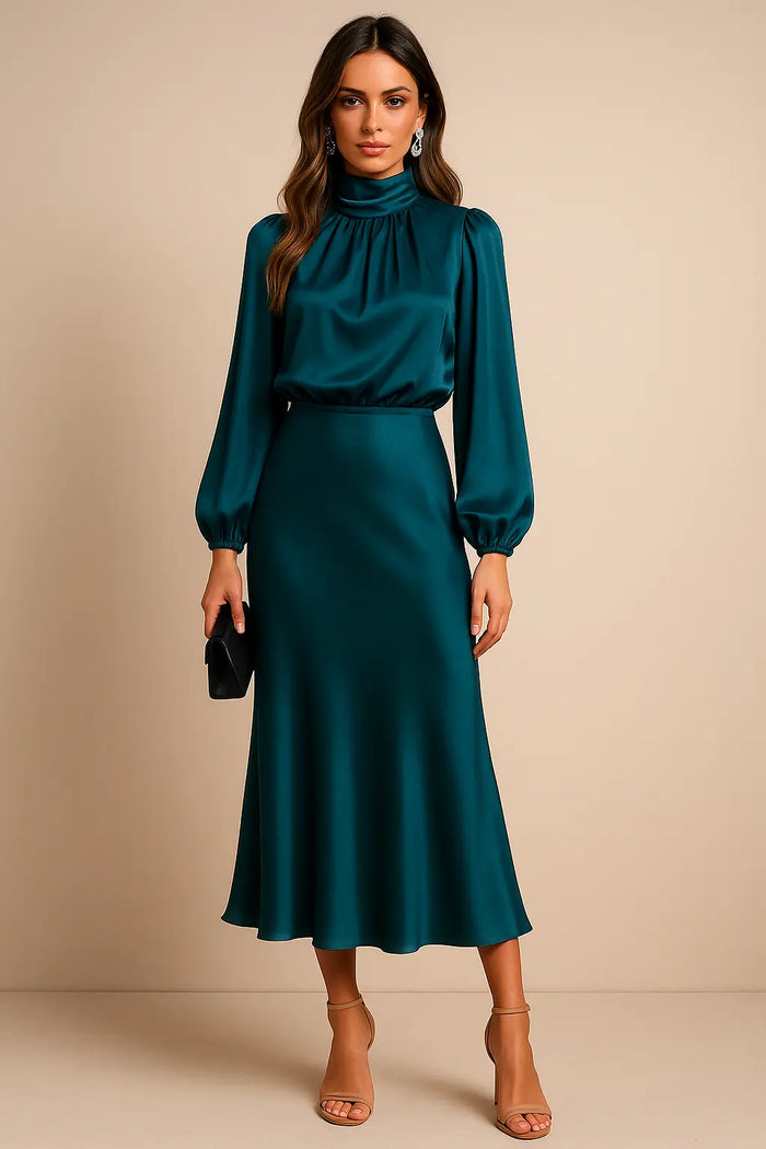 Women’s cotton blend midi dress with high neckline, elegant summer dress style, featuring a flowy silhouette and sleeveless design.