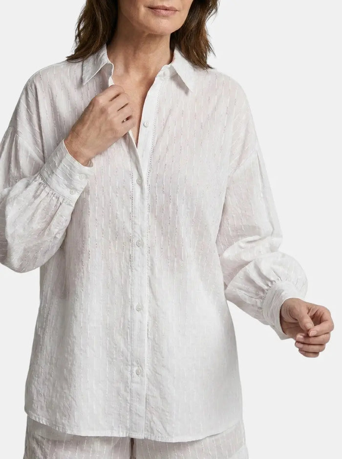 Women's cotton broderie stripe short set by LondonLaneStore, featuring relaxed, oversized summer outfit with breathable fabric and stylish design.