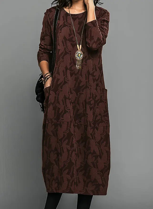 Women’s cozy knit midi dress with long sleeves and pockets, perfect for winter, by LondonLaneStore.