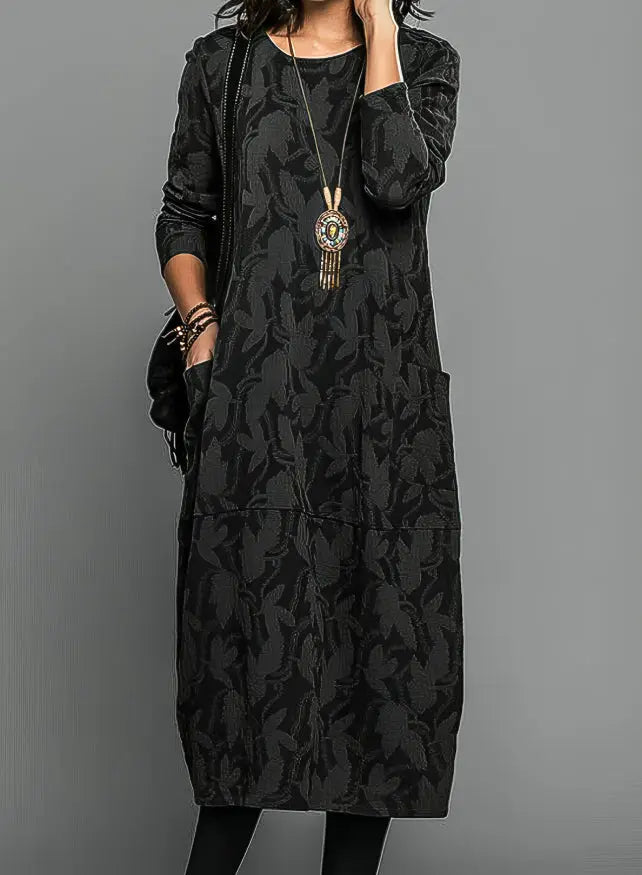 Women’s cozy knit midi dress by LondonLaneStore featuring long sleeves and pockets, perfect for winter casual wear.