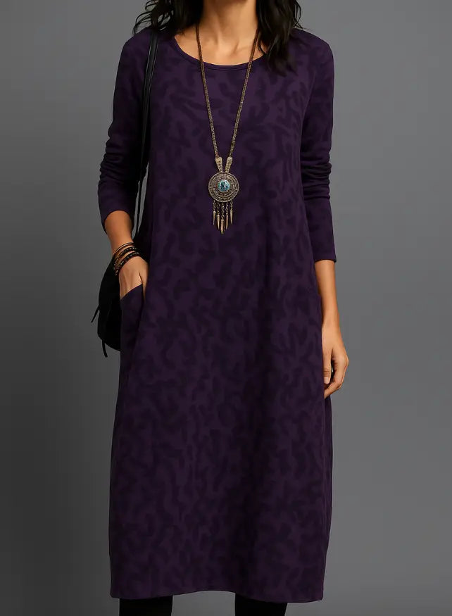 Women's cozy knit midi dress by LondonLaneStore featuring relaxed long sleeves and side pockets, perfect for winter casual wear.