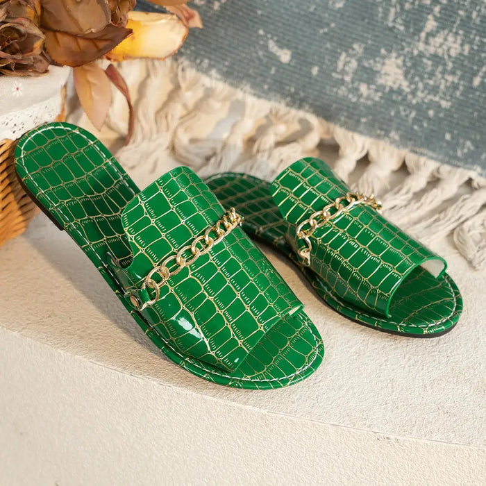 Women’s croc-embossed sandals by LondonLaneStore, stylish and comfortable summer footwear with textured leather finish.