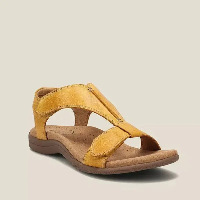 Women's cushioned orthopedic sandals with elegant arch support, perfect for summer comfort and stylish foot health.