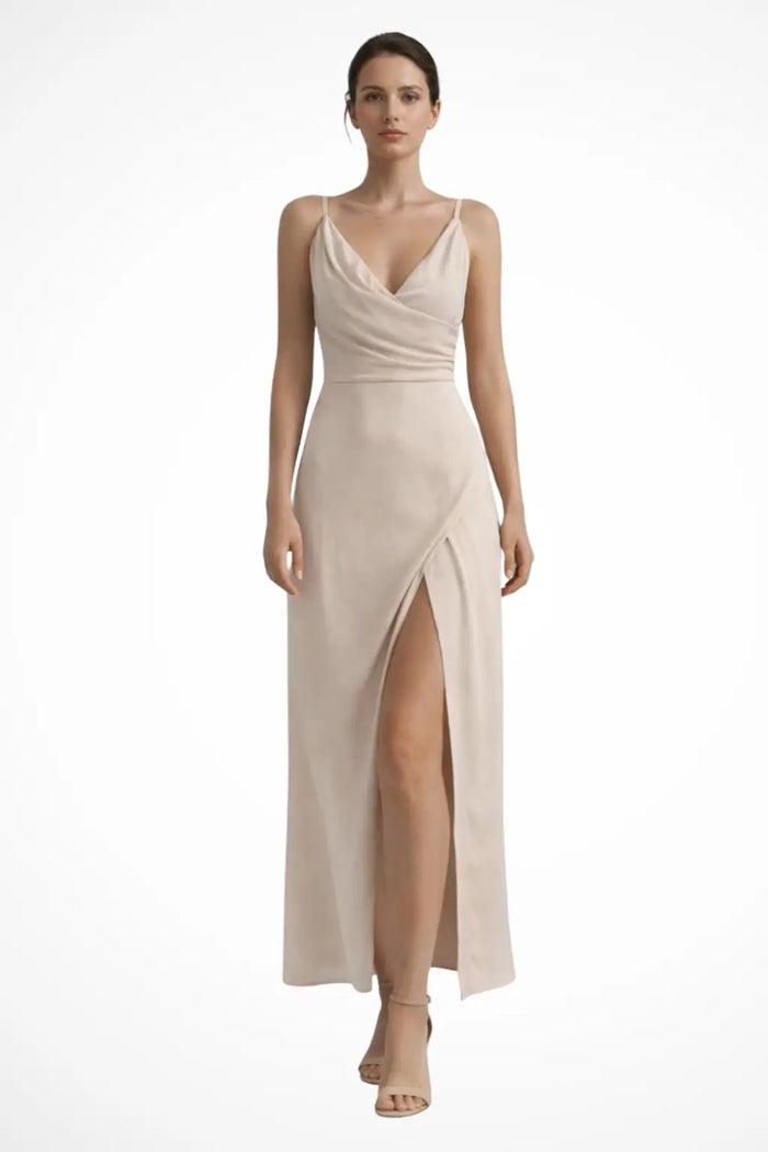 Elegant women's draped cowl neck maxi dress by LondonLaneStore, perfect for sophisticated wedding guest attire.