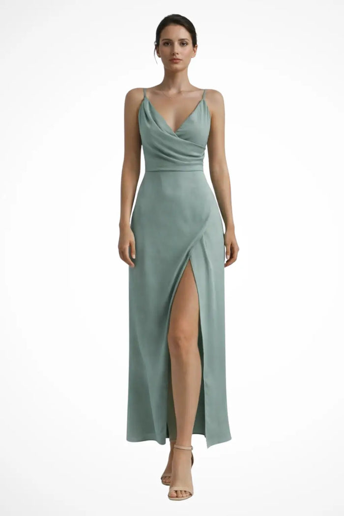 Women’s draped cowl neck maxi dress by LondonLaneStore, elegant wedding guest dress with flowing fabric and sophisticated style.