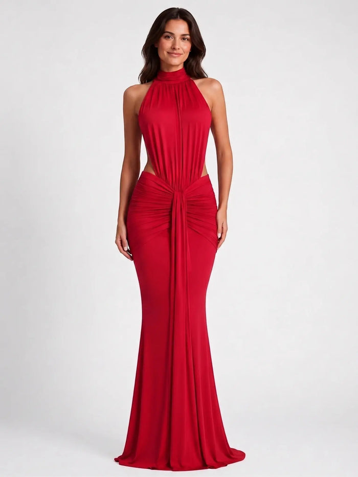 Elegant women's backless bodycon maxi dress with halter neck, suitable for formal evening events, by LondonLaneStore.