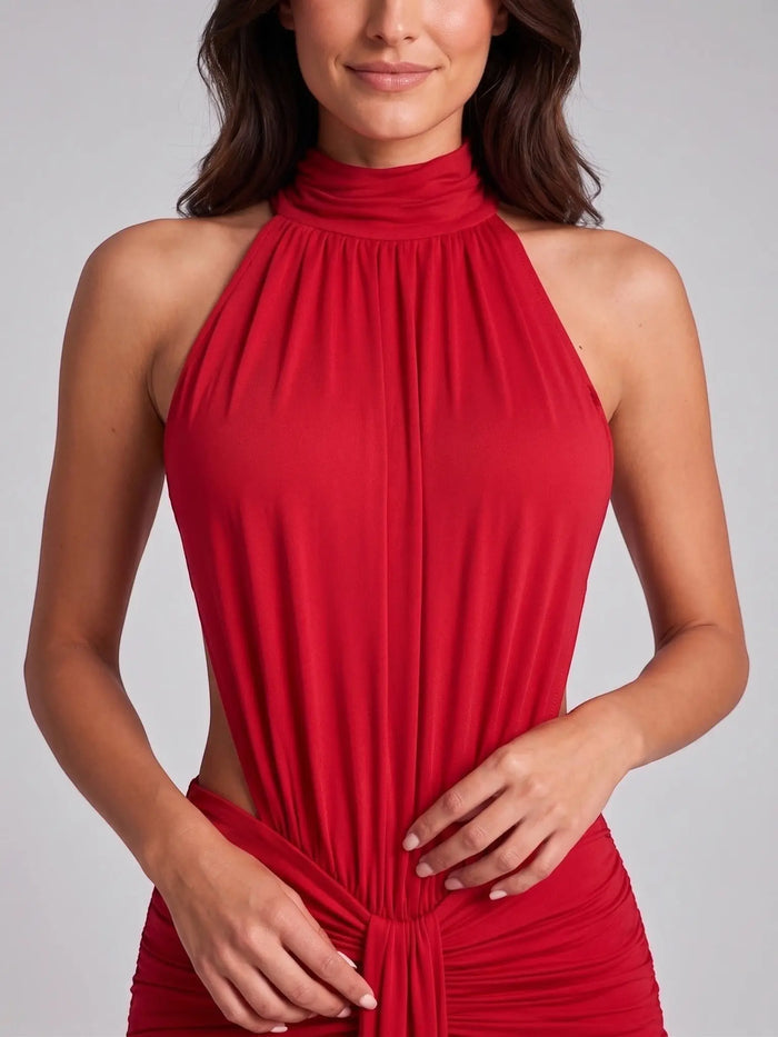 Women's elegant backless black halter neck bodycon maxi dress by LondonLaneStore, perfect for formal evening occasions.