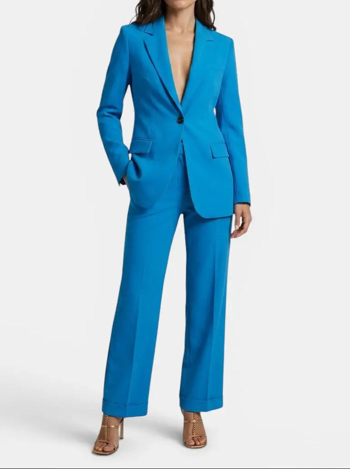 Elegant women's blazer and wide-leg trousers from LondonLaneStore, tailored all-season pant suit for a sophisticated look.