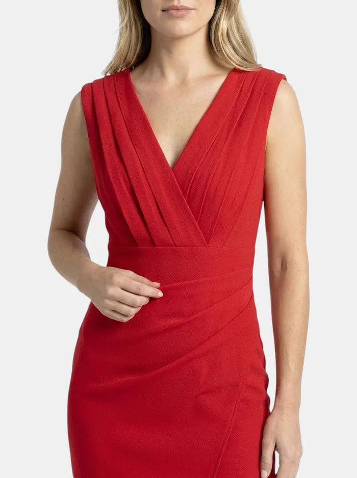 Women's elegant polyester blend midi dress by LondonLaneStore featuring a flattering V-neck and side slit