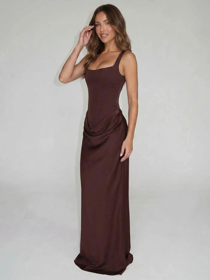 Lilliana women's sleeveless bodycon evening dress with open back, floor-length maxi gown, elegant and form-fitting for special occasions.