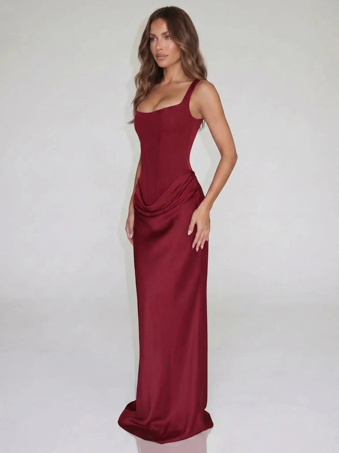 Lilliana women's sleeveless bodycon evening dress with open back, floor-length maxi gown for elegant occasions.
