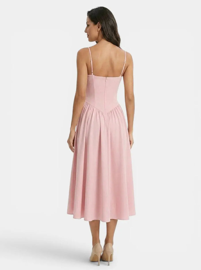 Elegant women's corset midi dress by LondonLaneStore featuring a flared A-line silhouette, perfect for weddings and formal occasions.
