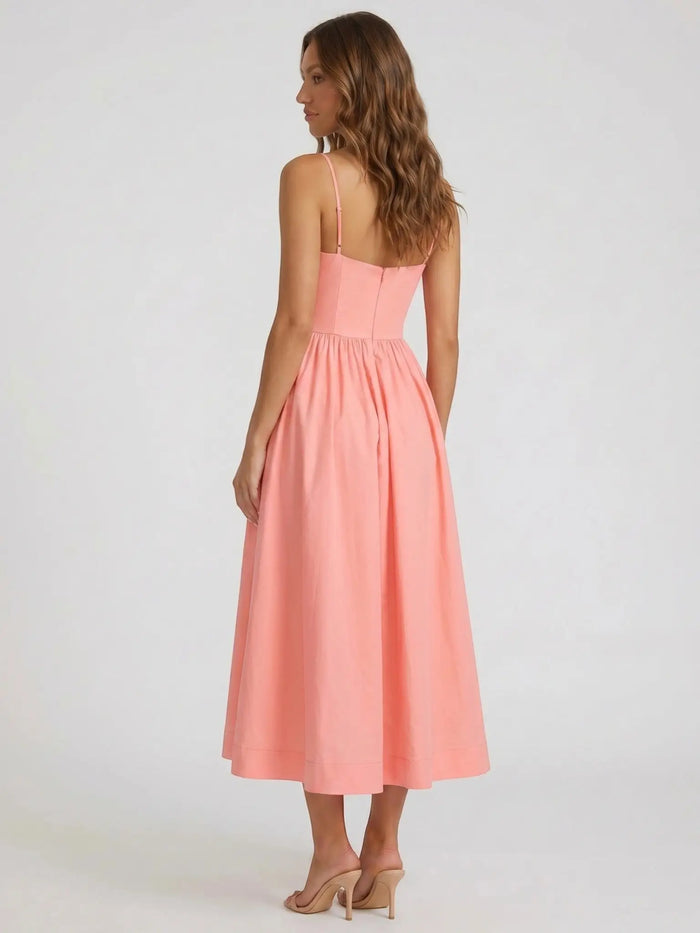 Elegant women's flared midi dress by LondonLaneStore featuring a square neckline, perfect for formal weddings and guest attire.