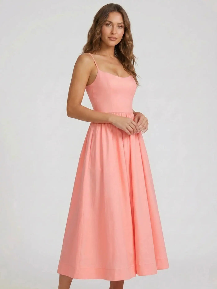 Elegant women's flared midi dress by LondonLaneStore featuring a square neckline, perfect for formal weddings and special occasions.