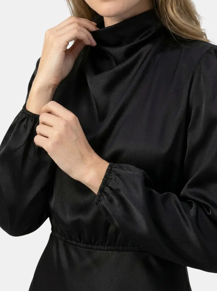 Elegant women's high-waist midi dress by LondonLaneStore featuring long sleeves, perfect for formal events and cocktail attire.