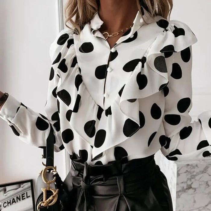 Women’s elegant leopard print long sleeve blouse by LondonLaneStore featuring stylish all-season design and classic fit.