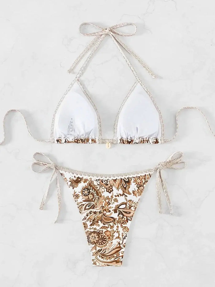 Women's elegant paisley print bikini set by LondonLaneStore, featuring adjustable straps and comfortable swimwear for summer.