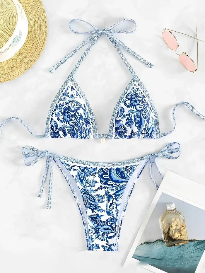 Women’s elegant paisley print bikini set by LondonLaneStore, featuring adjustable straps and comfortable swimwear for summer.