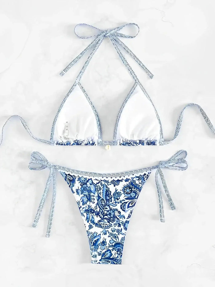 Women's elegant paisley print bikini set by LondonLaneStore featuring adjustable straps and comfortable swimwear for summer.