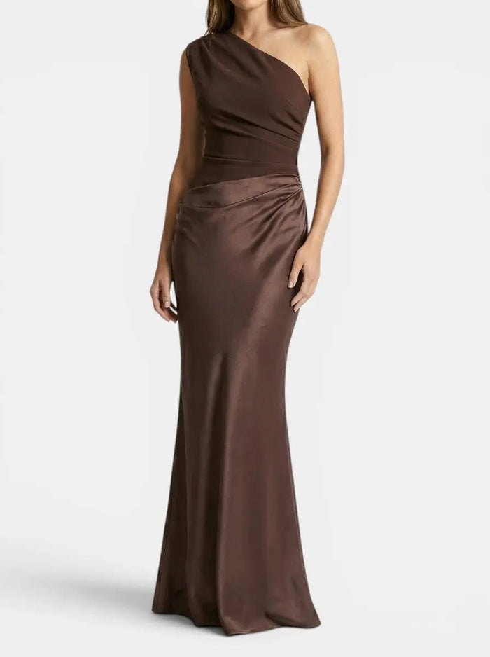 Elegant women's pleated maxi dress with a stylish one-shoulder design, perfect for formal events, by LondonLaneStore.