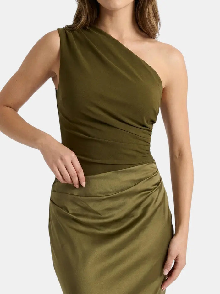 Elegant women's pleated maxi dress with a stylish one-shoulder design, perfect for formal occasions, by LondonLaneStore.