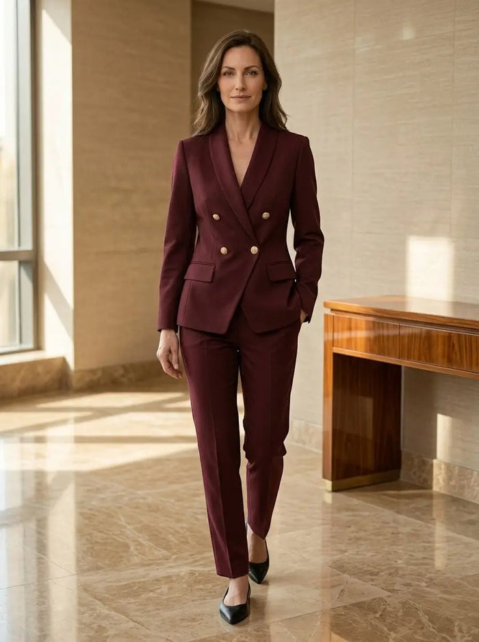 Women's elegant suit set featuring a tailored blazer and straight-leg trousers, stylish and professional from LondonLaneStore.