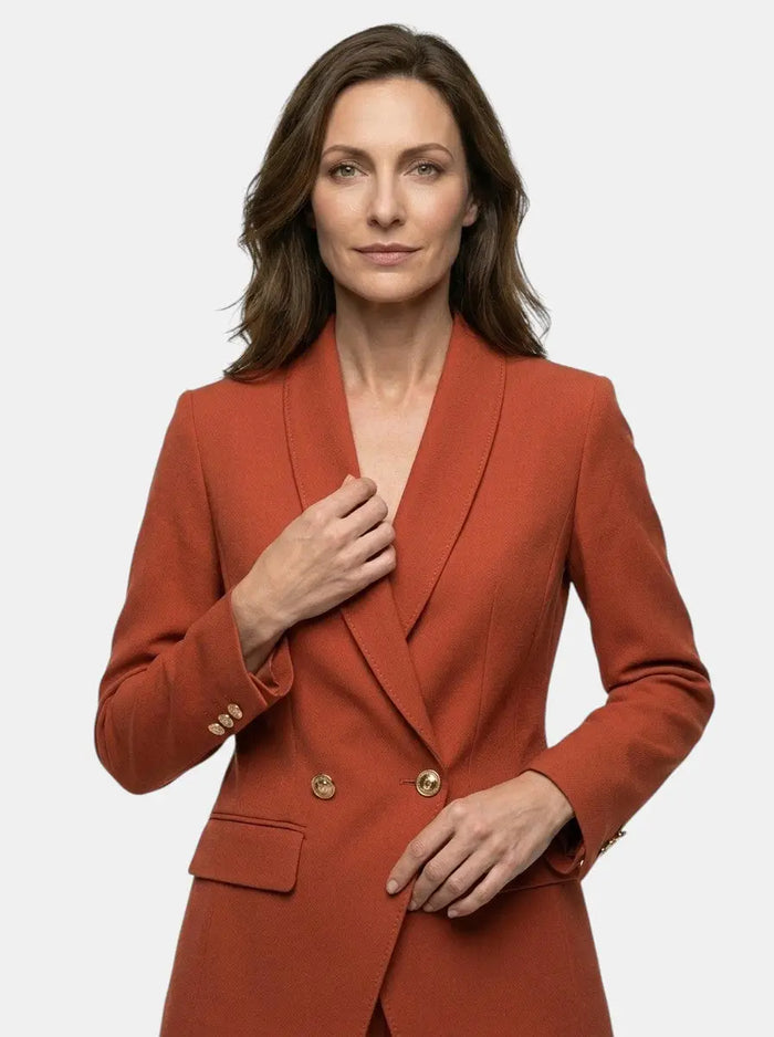 Women's elegant suit set with tailored blazer and straight-leg trousers, stylish office wear from LondonLaneStore.