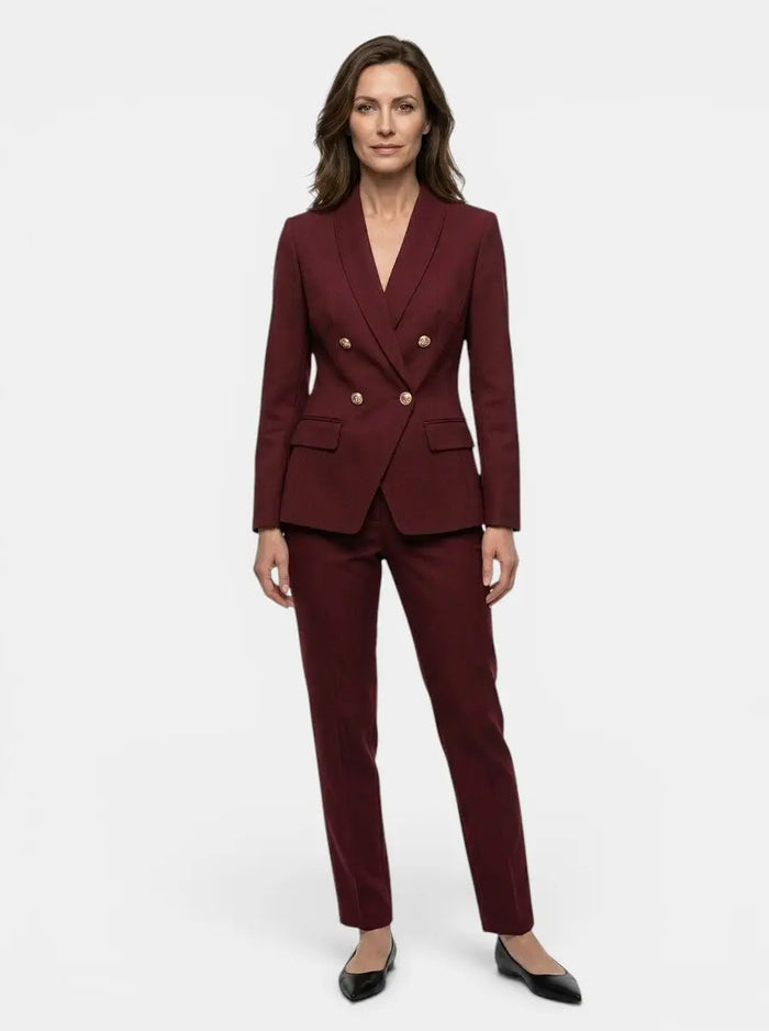 Women's elegant suit set featuring a tailored blazer and straight-leg trousers, stylish and professional for women.