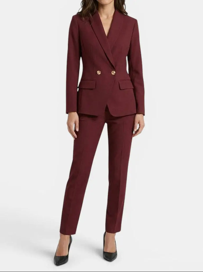 Women's tailored blazer and structured trousers suit set by LondonLaneStore, suited for elegant autumn and winter looks.