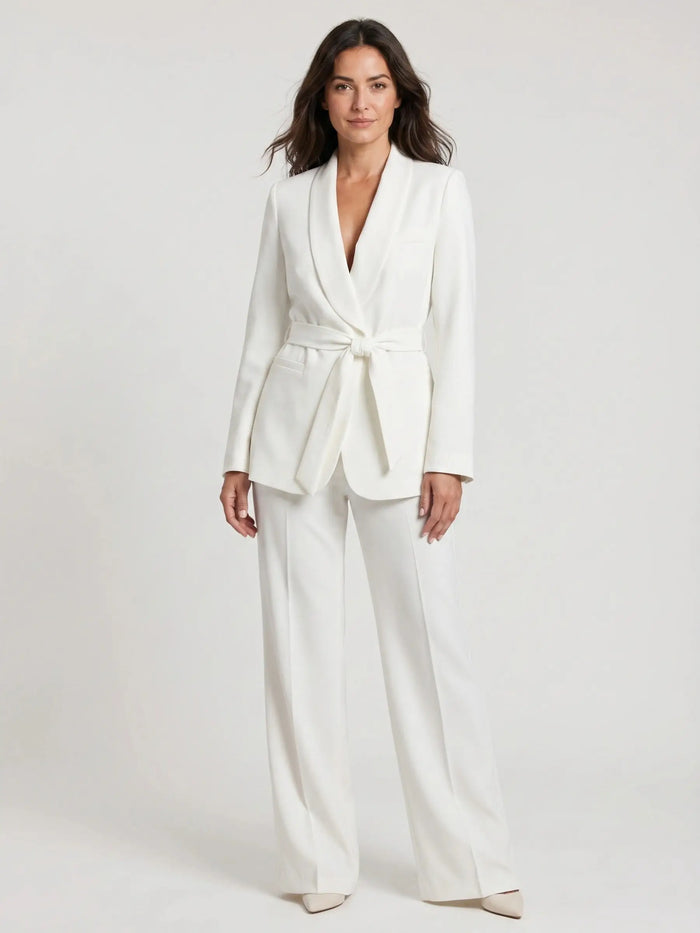 Women's elegant tailored blazer set with stylish wide-leg trousers, perfect for spring and summer, by LondonLaneStore.
