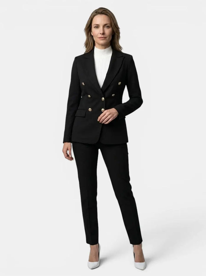 Women's elegant tailored blazer suit set with slim-fit trousers from LondonLaneStore, suitable for all seasons, stylish and professional.