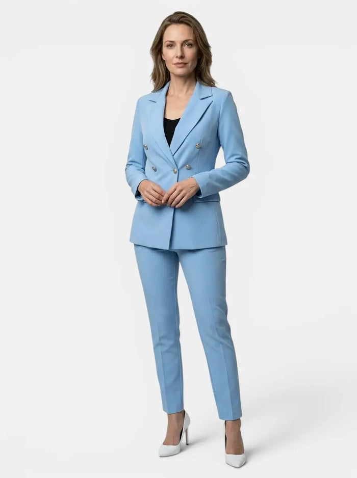 Women's elegant tailored blazer and slim fit trousers suit set from LondonLaneStore, suitable for all seasons, stylish and professional.