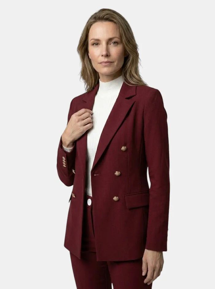 Elegant women's tailored blazer suit set with slim fit trousers, suitable for all seasons, by LondonLaneStore.