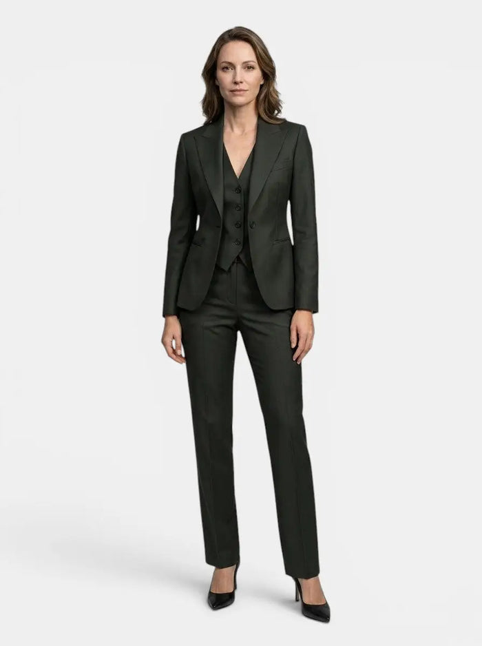 Women's elegant three-piece suit from LondonLaneStore with tailored blazer, vest, and slim-fit trousers for all-season style.