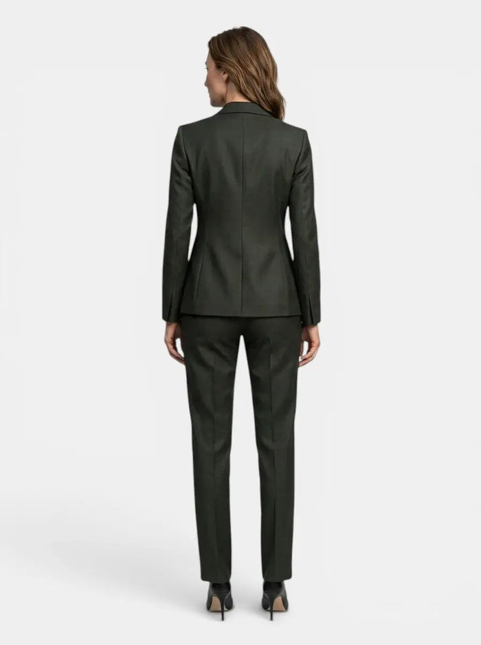 Women's elegant three-piece suit from LondonLaneStore featuring a tailored blazer, vest, and slim-fit trousers for all-season style.