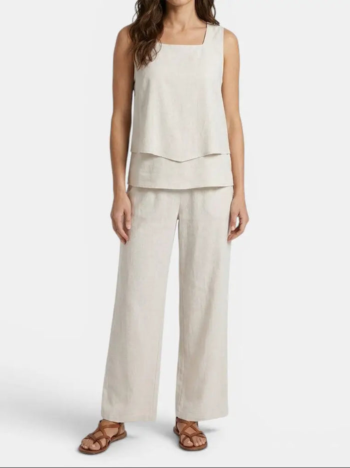 Women's elegant two-piece set from LondonLaneStore featuring a sleeveless top and straight-leg trousers for spring and summer.