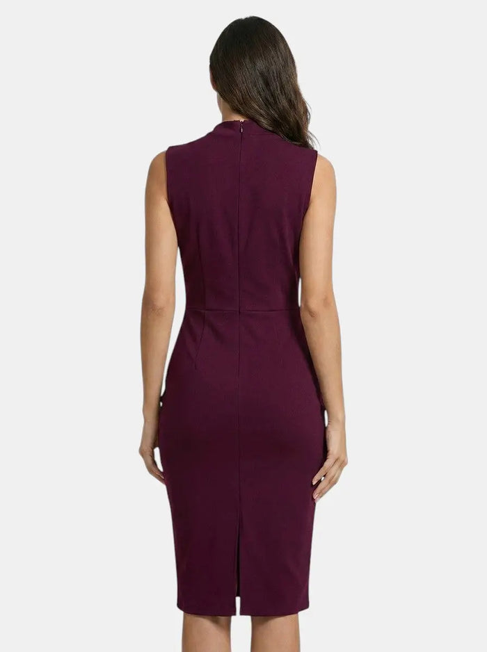 Elegant women's V-neck wrap midi dress by LondonLaneStore, sleeveless sheath style perfect for all seasons.