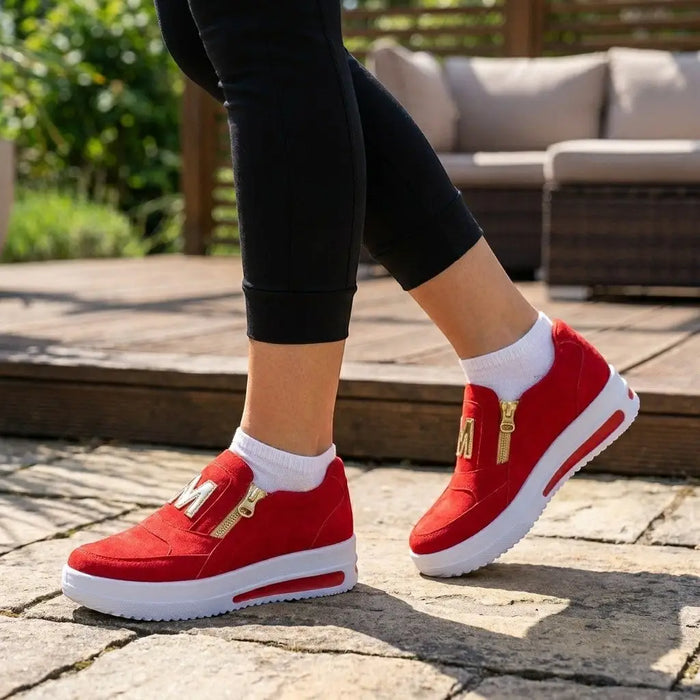 Women's fabric slip-on sneakers by LondonLaneStore with casual style and zipper detail, designed for comfort and ease of wear.