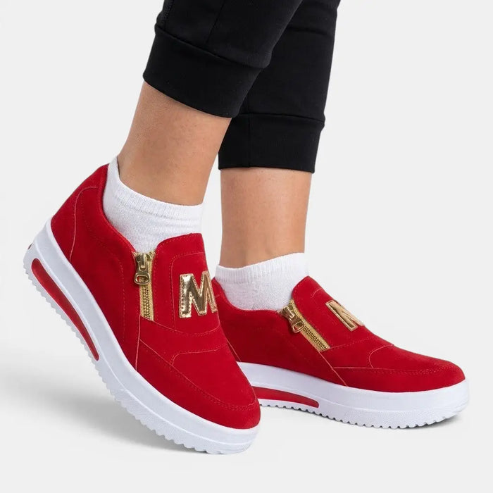 Women's fabric slip-on sneakers by LondonLaneStore featuring casual style and zipper detail, designed for comfort and ease of wear.