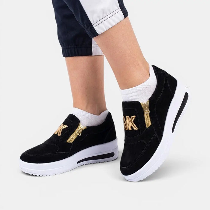 Women's fabric slip-on sneakers by LondonLaneStore featuring casual style and zipper detail, designed for comfort and easy wear.