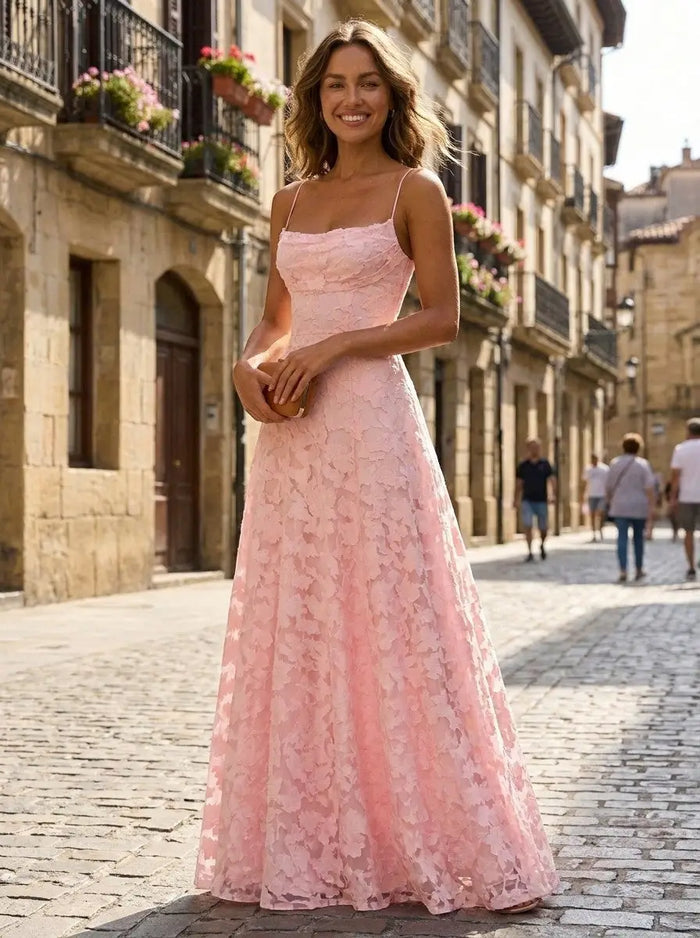 Elegant women's floral brocade maxi dress by LondonLaneStore, featuring a structured formal evening gown design.