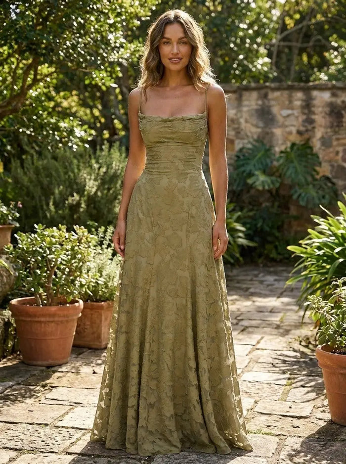 Elegant women's floral brocade maxi dress by LondonLaneStore, featuring structured design for formal evening occasions.