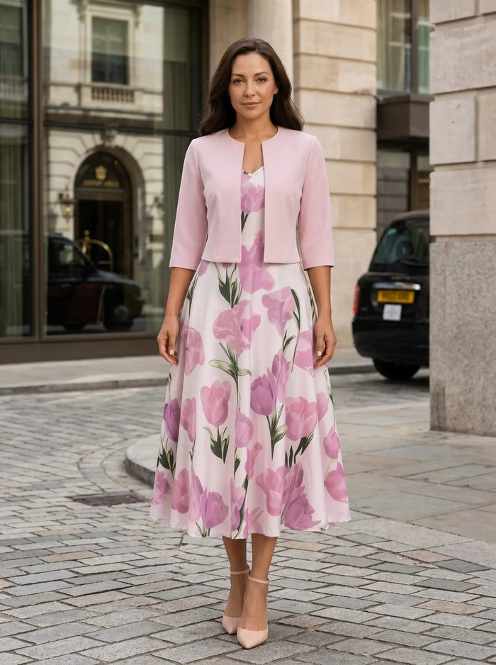 Women's Floral Maxi Dress Set | Elegant Two-Piece Outfit with Cropped Jacket LondonLaneStore
