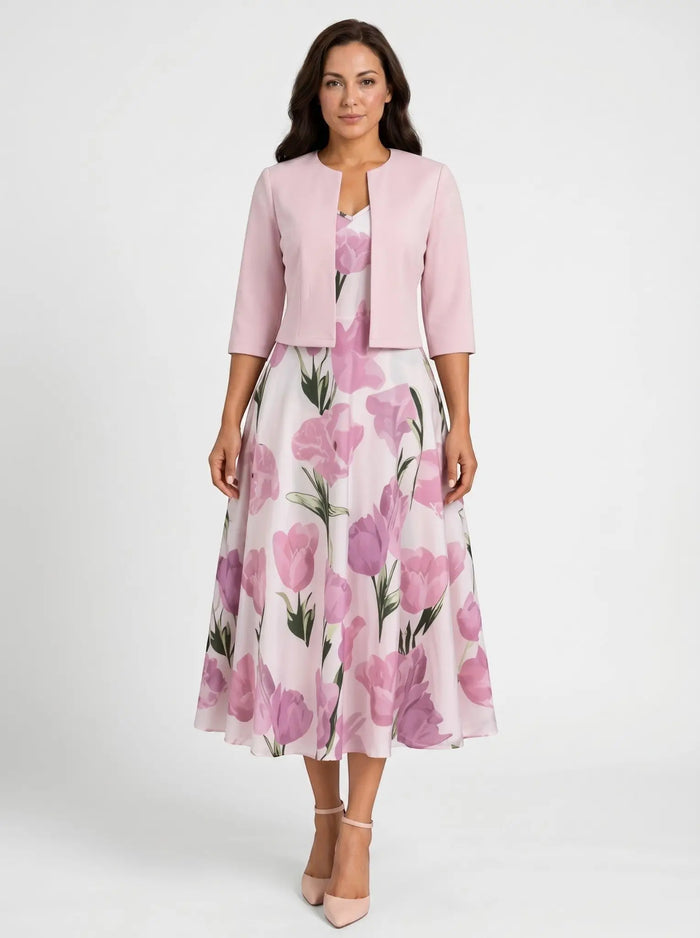 Women's Floral Maxi Dress Set | Elegant Two-Piece Outfit with Cropped Jacket LondonLaneStore