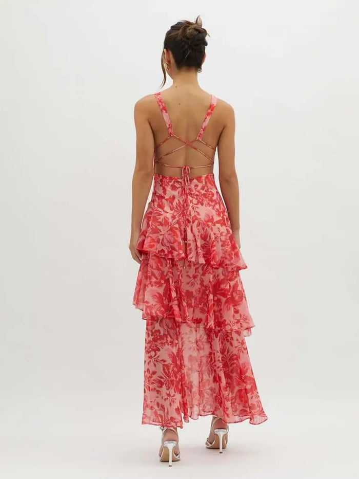 Women's floral print maxi dress from LondonLaneStore, featuring a flowing tiered design and summer-ready style.